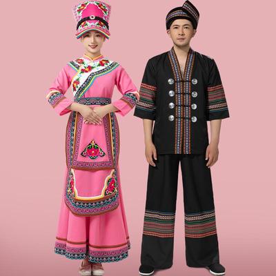 新款羌族服装成人男女舞台演出服饰四川少数民族合唱表演长裙套装