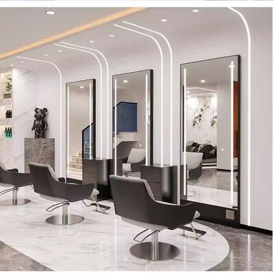 高端美发店镜子发廊专用落地镜带灯理发店镜子美发烫染镜台