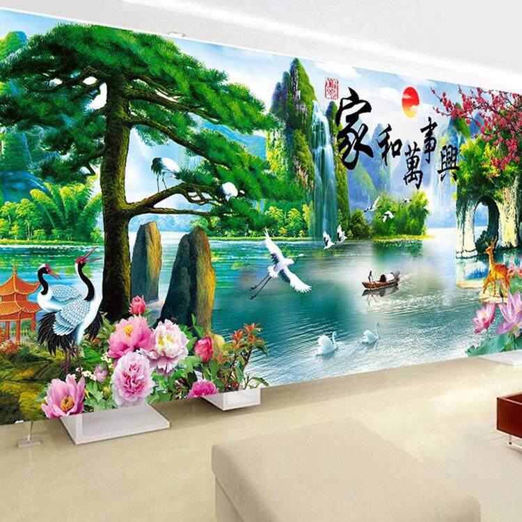 新款直销钻石画家和万事兴十字绣流水生财山水风景客厅砖石画满钻