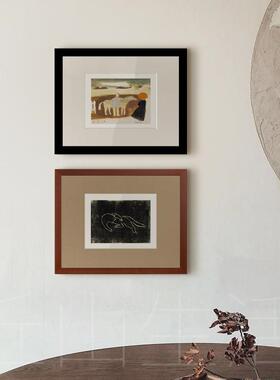 丘山生活艺术装饰画常玉猫主题挂画组合 中古风餐厅民宿黑色实木