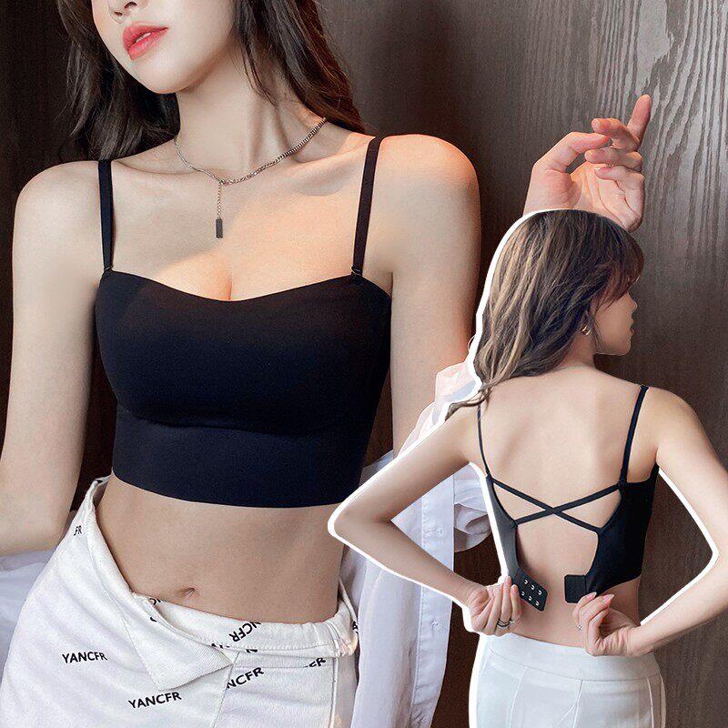 抹胸无痕美背内衣女夏季小胸聚拢防走光无钢圈收副乳调整型内衣罩