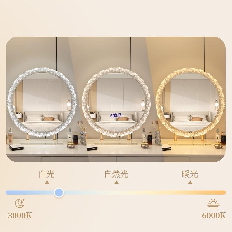 化妆镜带灯异形台式桌面梳妆台镜子旋转梳妆镜智能触控美妆镜
