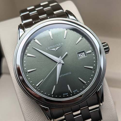 盒证[9.8新]浪琴军旗系列钢自动机械手表40MM男表L4.984.4.02.6