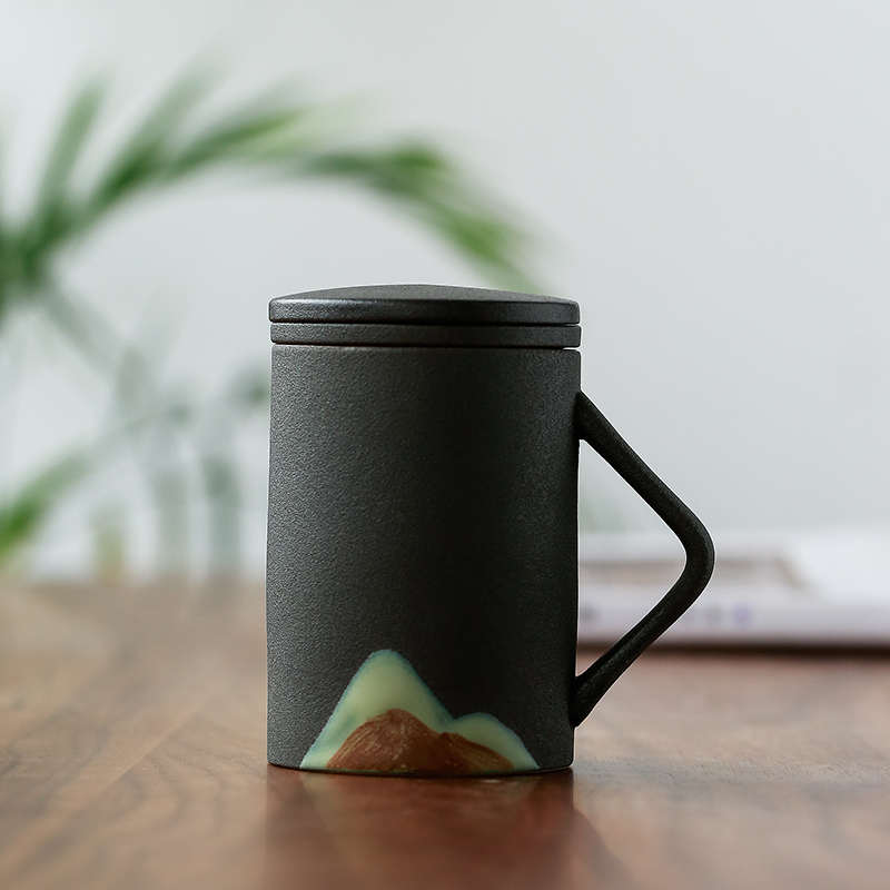 远山简约茶杯 带盖过滤茶水分离陶瓷泡茶杯办公个人专用杯子定制