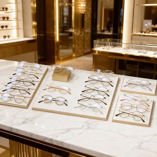 眼镜店柜台展示托盘中岛皮革展示架太阳镜墨镜展示盒陈列装饰道具