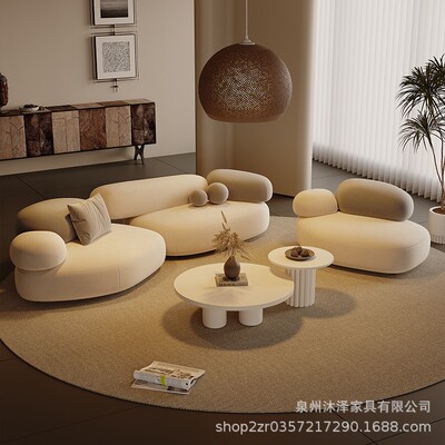 艺奶油风布鹅卵石沙发组家用小沙发SZJ2024-商铺合民网宿红创意接