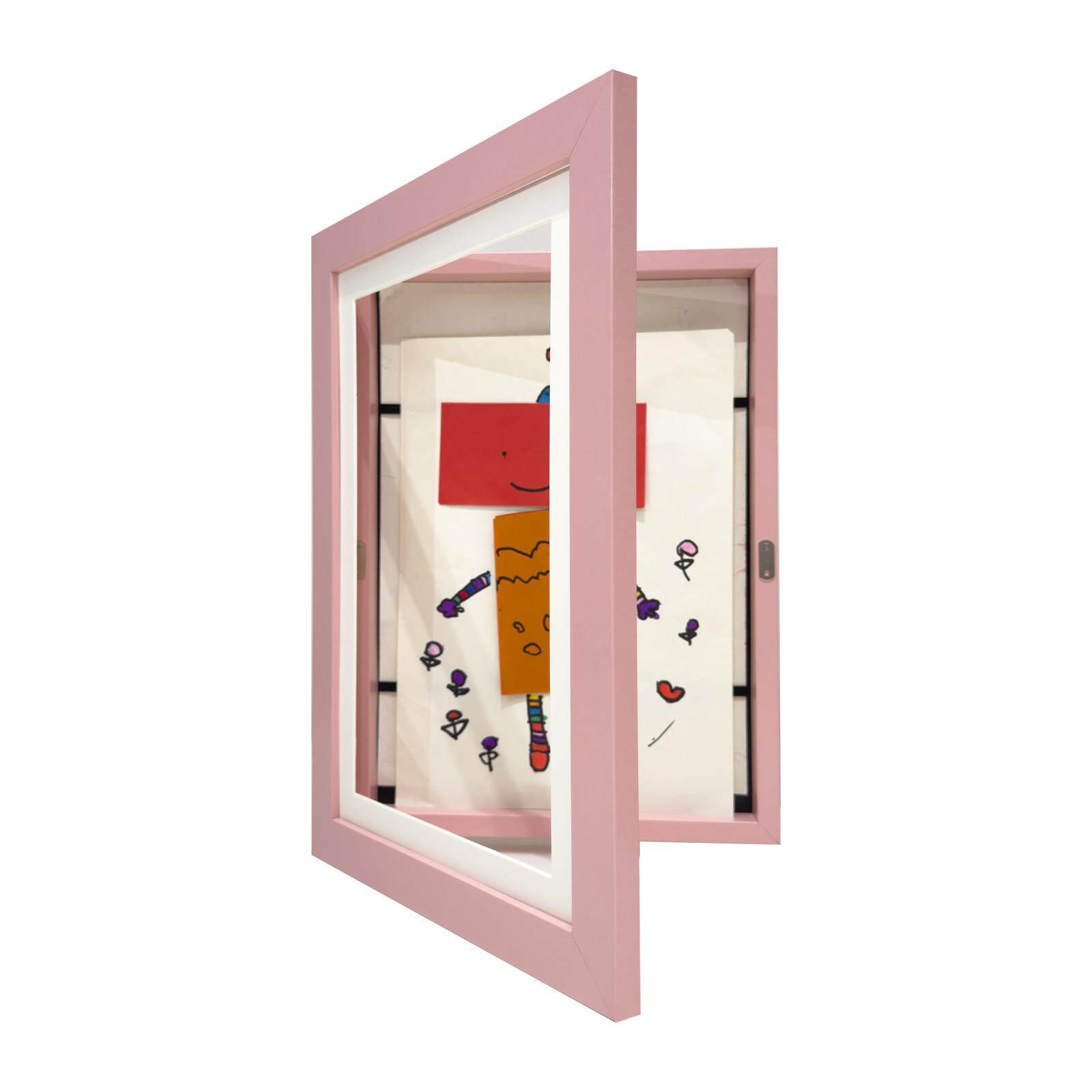 A4磁吸翻盖收纳画框儿童画立体画手工作品收纳展示作品墙蓝色粉色