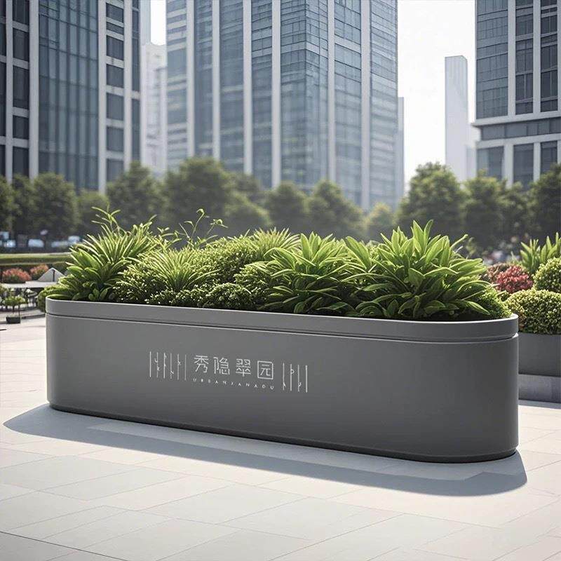 不锈钢花箱户外商业街广场简约餐厅隔断写字楼可移动滑轮座凳树箱