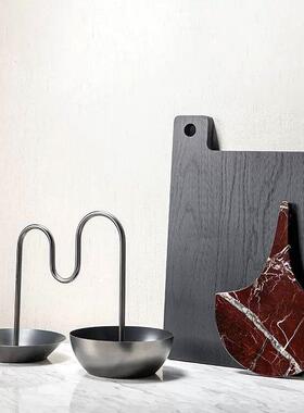 现代简约金属拉丝双碗果盘摆件家居样板房酒店民宿会所软装饰品