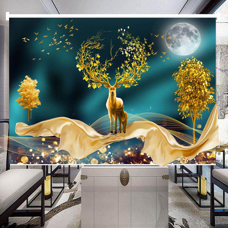 窗帘中式北欧轻奢山水画 画办公室书房客厅卧室挂画 画卷拉式卷帘