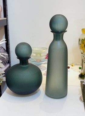 外贸出口手工玻璃花瓶捡漏一套两个摹刻球球装饰品