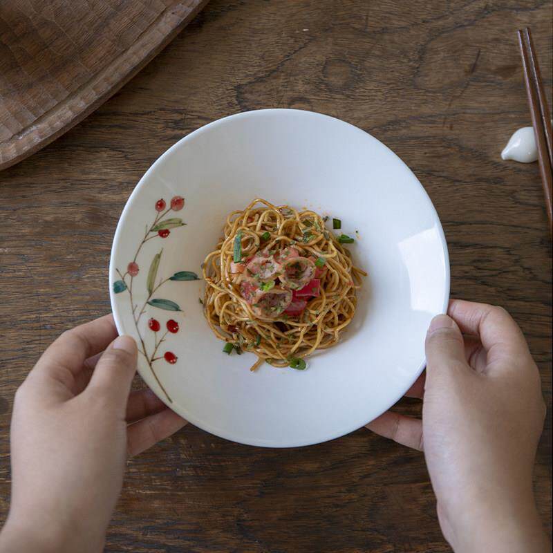 曼叙斗笠汤面碗红果子面碗家用手绘釉下彩精致小碗景德镇陶瓷餐具