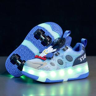 奥特曼童鞋男童暴走鞋夏季网面透气四轮可拆卸儿童发光学生轮滑鞋
