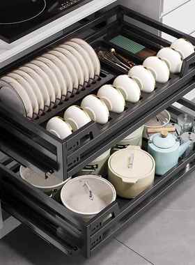 多功能厨房拉篮不锈钢双层抽屉式碗架橱柜碗篮收纳碗篮碟架工厂