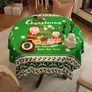 高档圣诞雪花红圆桌年布水防烫雪尼尔档新餐桌布防圆形高茶几布盖