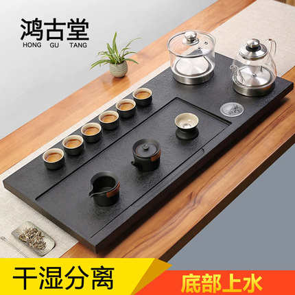 天然乌金石茶盘套装全自动上水烧水壶一体电磁炉石头茶台家用茶具