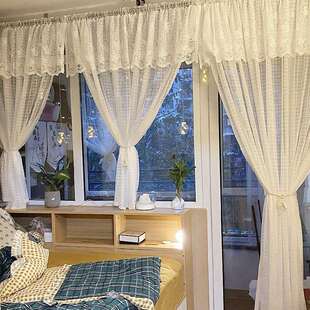 格子白纱带幔玫瑰纱窗纱白纱帘客厅纱帘