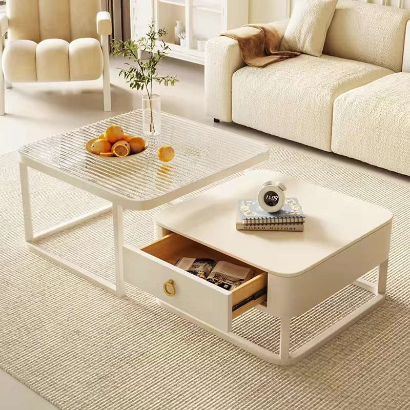 奶油风茶几客厅家用简约轻奢现代岩板爆款小户型伸缩网红组合茶几