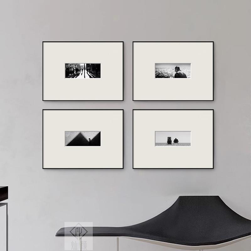 铝合金壁窄边框现代黑远方与诗白装饰画客厅厅玄关卧挂画照片餐墙