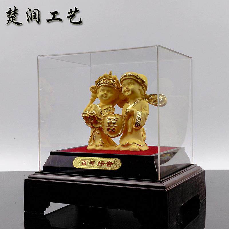 新婚工艺品绒沙金百年好合礼品摆件创意实用结婚金店礼品