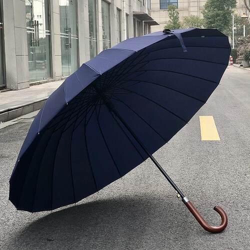 抗风24骨长柄晴雨伞 纯色男士商务伞 可客制广告双人伞