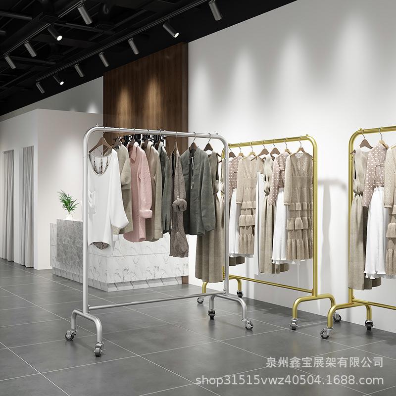 播间衣服展示架加粗直龙架落门地女装店陈列架岛立式架子/带轮中
