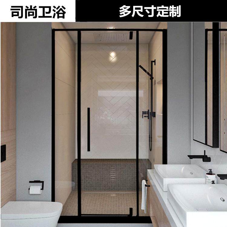 淋浴房一字形洗澡间黑色不室锈浴屏干湿分离浴生卫间隔断钢636GD5