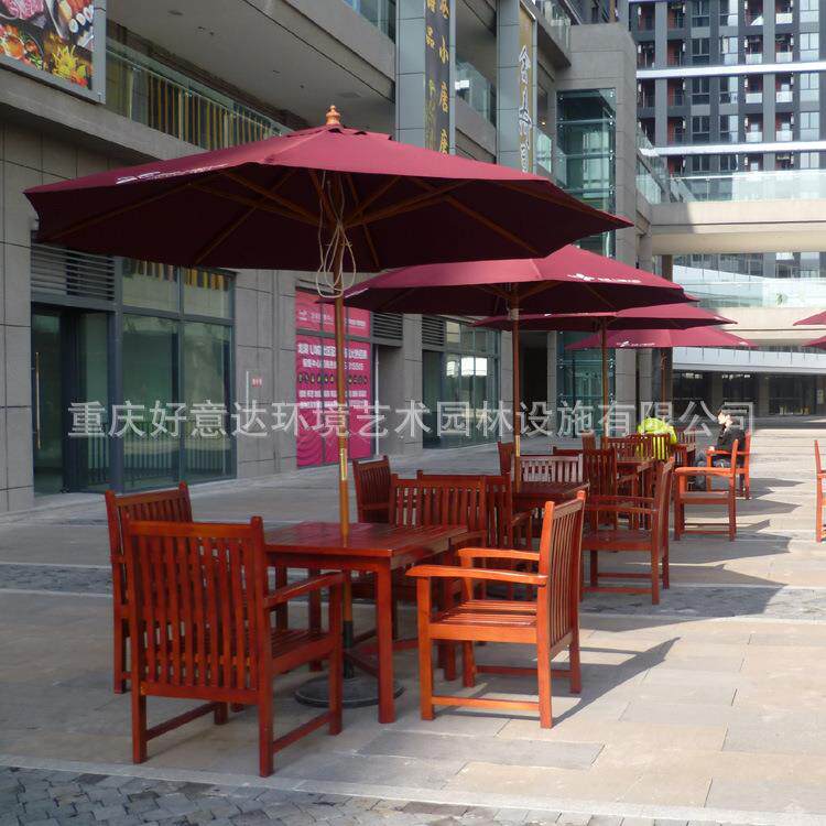 厂家直供中式简约户外实木桌椅商业街咖啡店庭院露天休息桌椅配伞