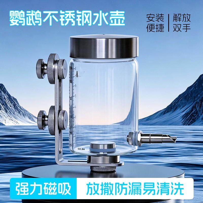 鹦鹉不锈钢撞针水壶自动饮水器玄凤牡丹专用磁吸玻璃喝水喂水器