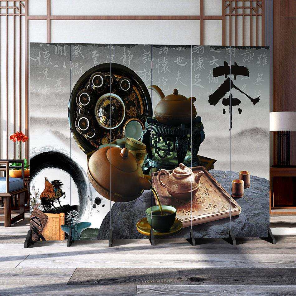 中式茶道屏风隔断厅卧室现代简约时尚折屏移动双面办公室布艺装饰