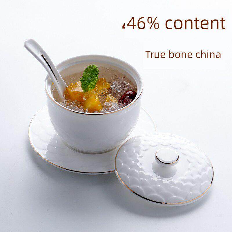 薄胎骨瓷燕窝炖盅带盖迷你隔水炖陶瓷纯白圆形汤盅小汤煲罐有盖碗