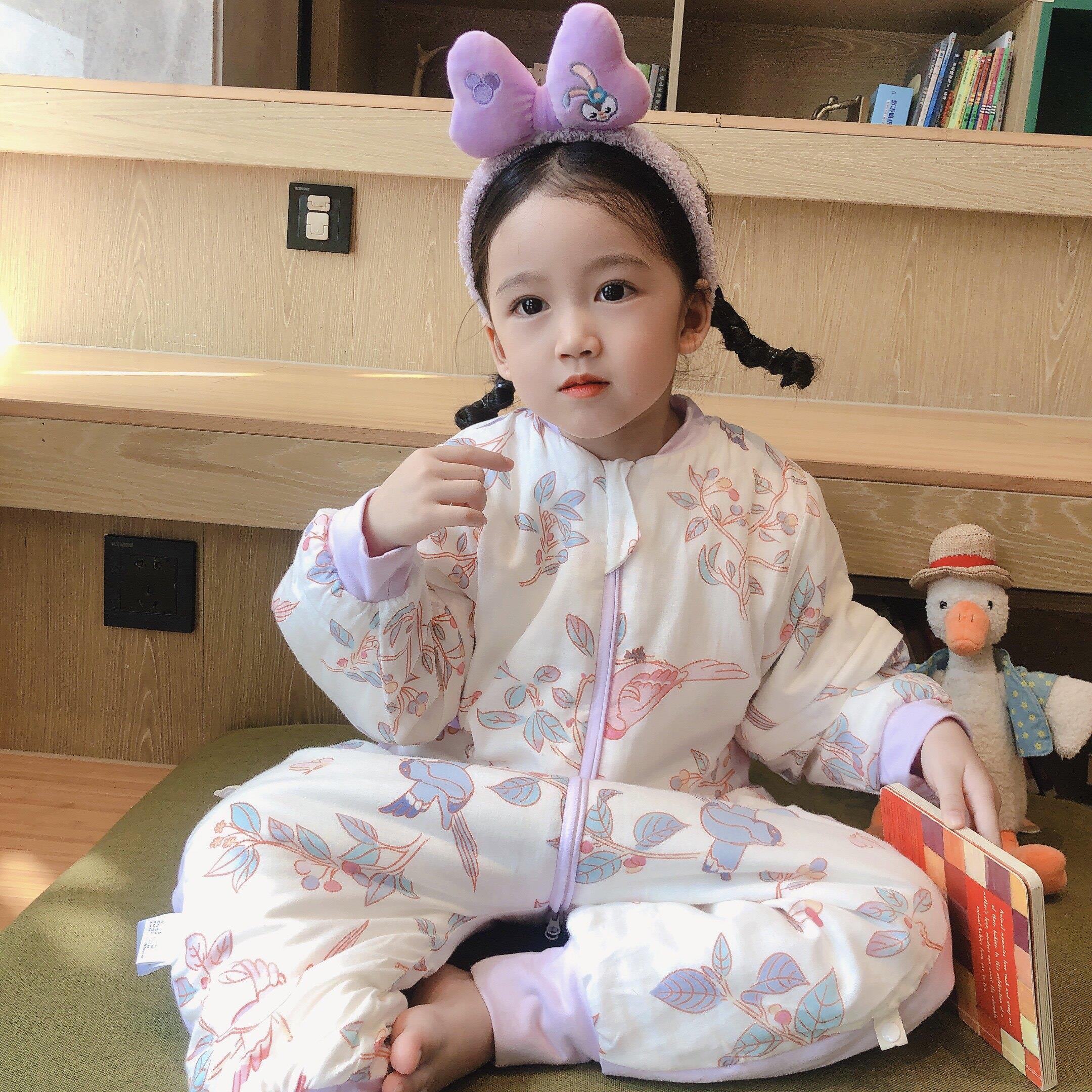 夹棉可拆袖秋冬季款婴儿睡袋宝宝儿童防踢被子新生儿加棉睡衣连体
