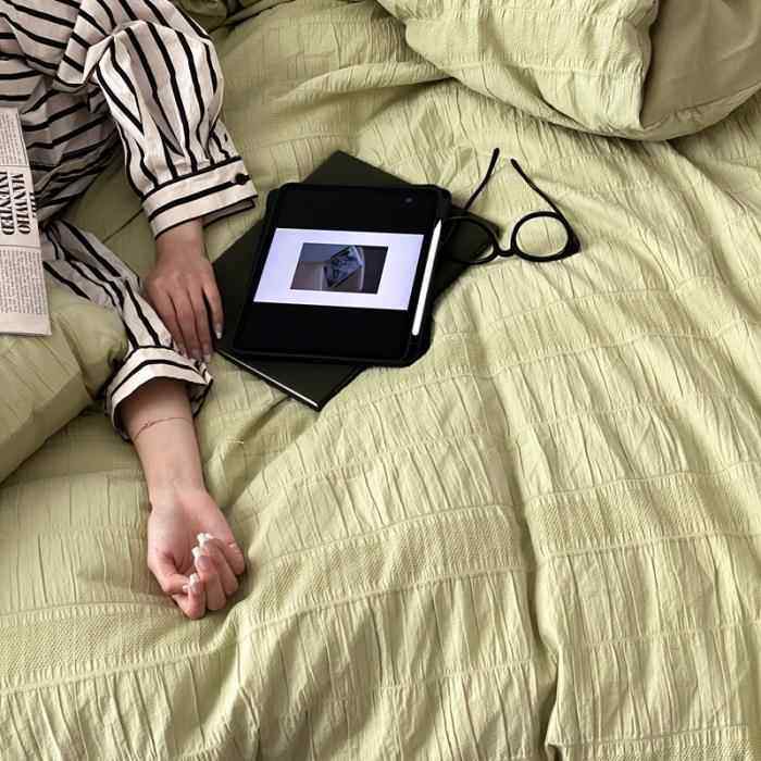 新品法泡泡纱浪漫奶油系全棉四件套OVH精g致ir式床l小众纯棉单床