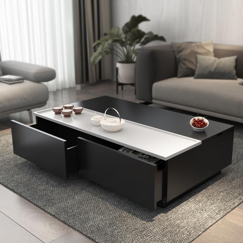 正品现代简约茶几黑色储橡木纹可降设升计方物长形创意大师北欧茶