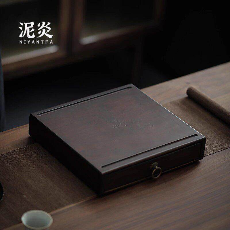 日本甄选竹制普洱茶收纳盒单层茶仓茶饼架存茶盒抽屉式分茶盘茶道