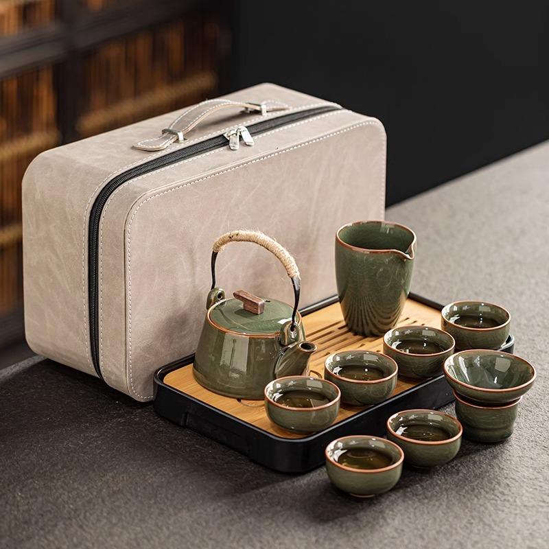 哥窑旅行茶具套装户外便携式一壶二杯轻奢高档陶瓷茶壶茶杯茶盘