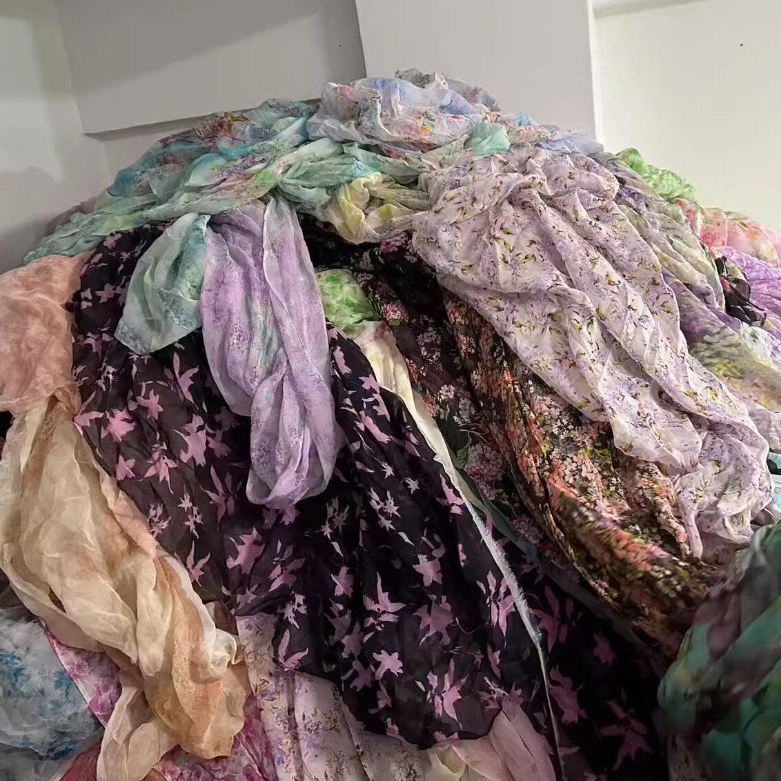 新夏季绉纱块零间隙加工印花礼服面料桑蚕丝面料