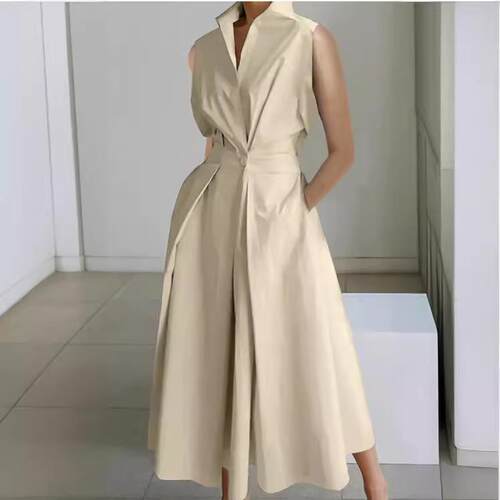 Commuter Lapel Short Sleeve Button Shirt Dress Detachable