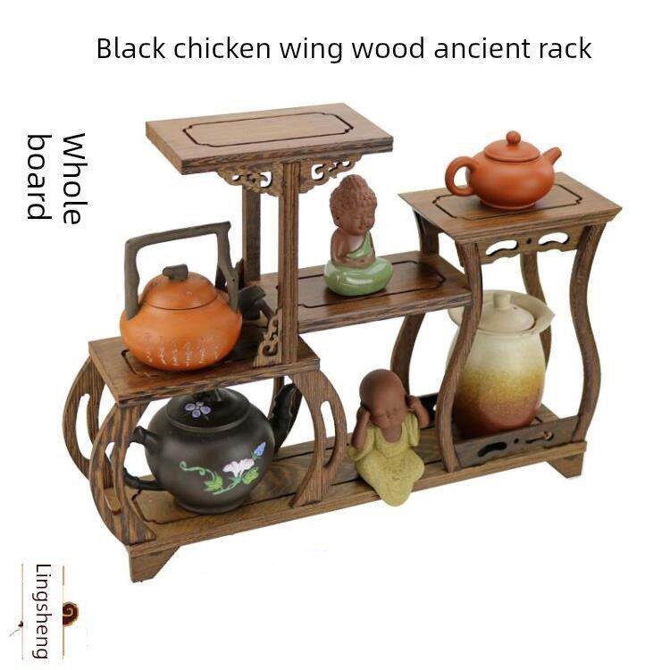 红木博古架小多宝亭鸡翅实木茶具架紫砂茶壶架盆景展示架