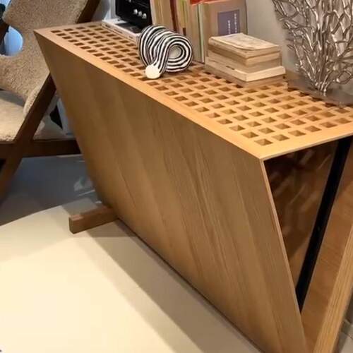 实木玄关桌端景台极简原木色设计师款创意艺术边柜三角异形装饰桌