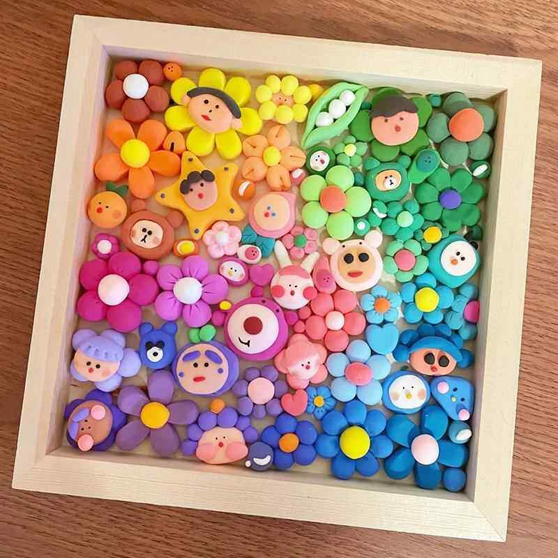 幼儿园超轻黏土画框儿童手工制作粘土DIY木质立体画框雪花泥相框