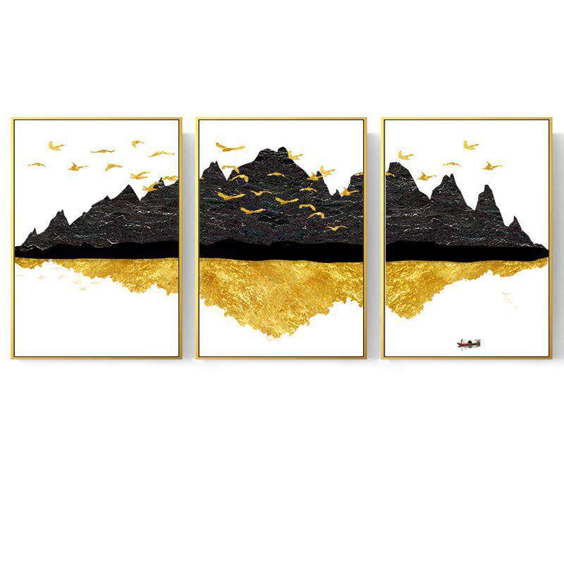 金山招财现代简约沙发背景墙装饰画大气金色电视墙挂画客厅三联画
