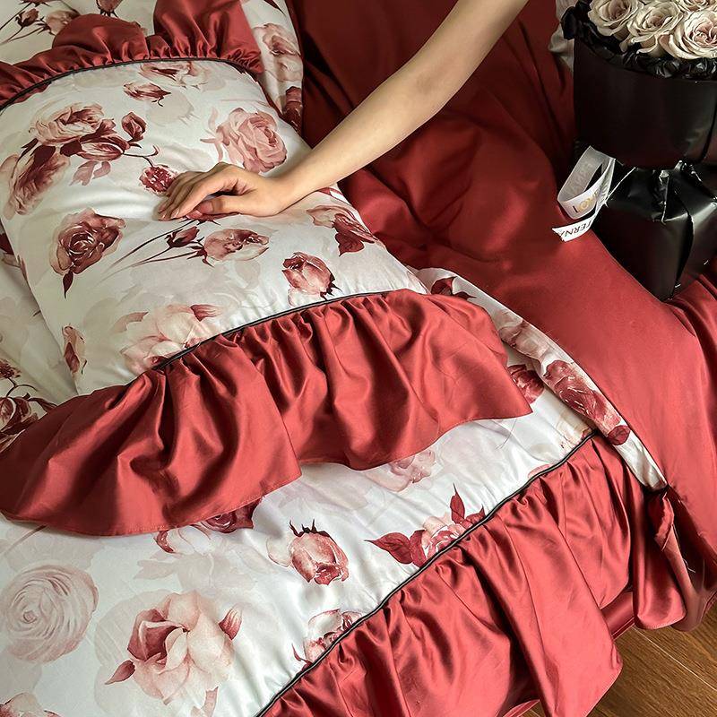 四法式瑰10JM20246支天丝棉0婚庆件套玫结婚备婚床品柔软透气-墨