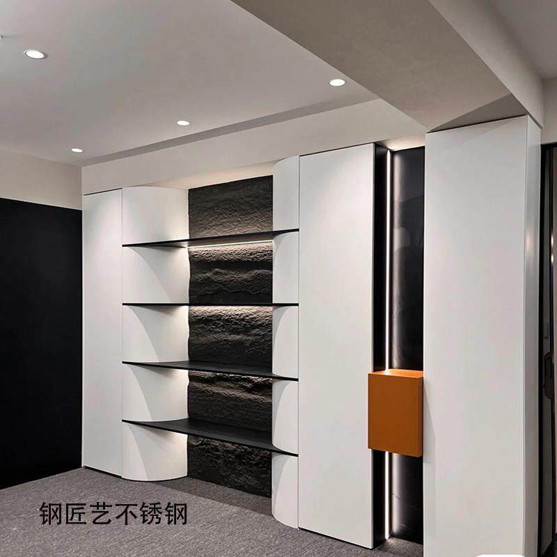 不锈钢层板隔板置物架个性金属钢板柜展示柜电视背景柜开放格柜子