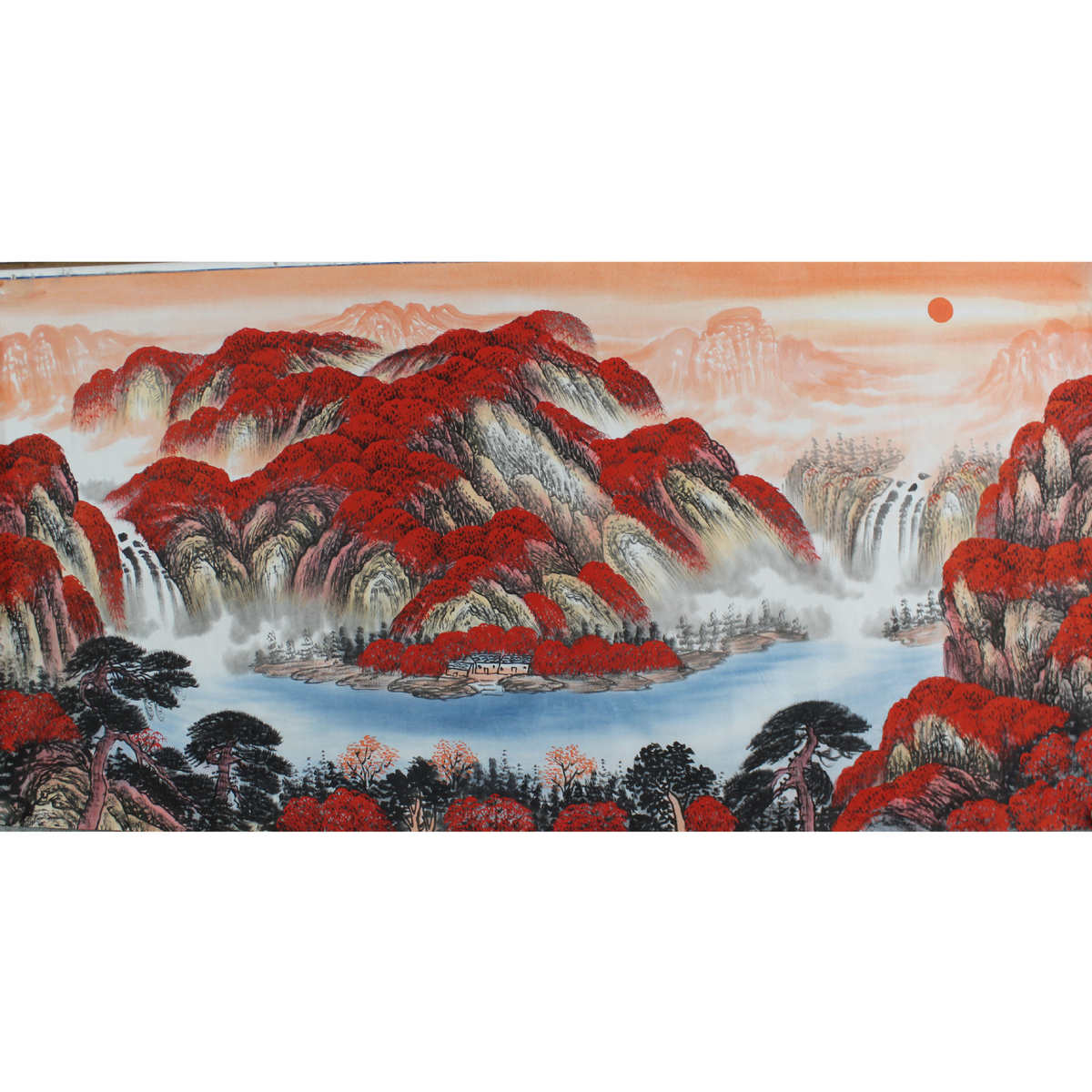 手绘国画山水画四尺鸿运当头卧室客厅书房背景图装饰画