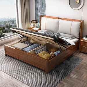 米胡桃木实用木床1.8双人床.5mFSMP-H10现代1简约家主卧中式储物