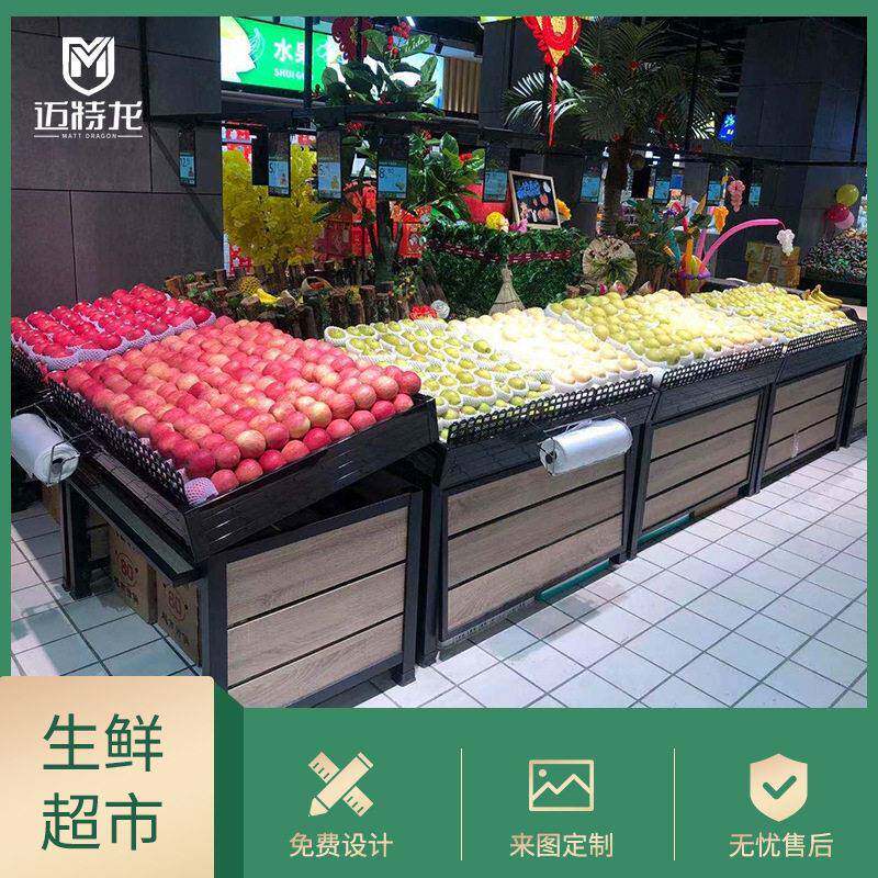 生鲜货架水果店展示架蔬菜水果货架生鲜便利店钢木架超市货架