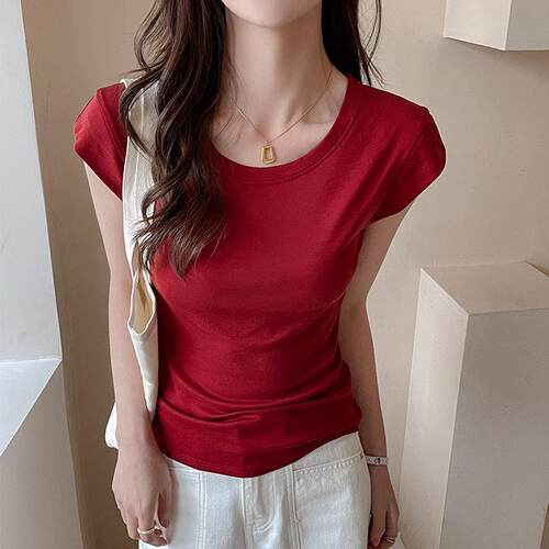 Round neck short sleeved t-shirt for women's seasonal