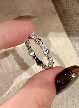 法式蕾丝鸢尾花爆闪没钻戒指女ins轻奢高级清冷百搭食指戒送女友