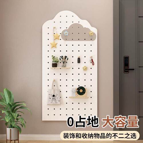玄关柜洞洞板置物墙上实木挂板入户玄关隔板收纳墙展示隔板